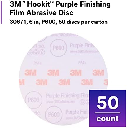 3M Hookit Purple Finishing Film Abrasive Disc, 260L, 30671, 6 in, P600