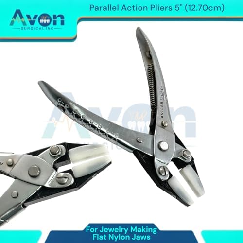 2 Pack - 5in Parallel-Action Pliers with Flat Nylon Jaws & Round Jaw Combination + Smooth Flat Nylon Jaws - Jewelry Making, Wire Looping, Wire Bending, Beading Jewelry Pliers