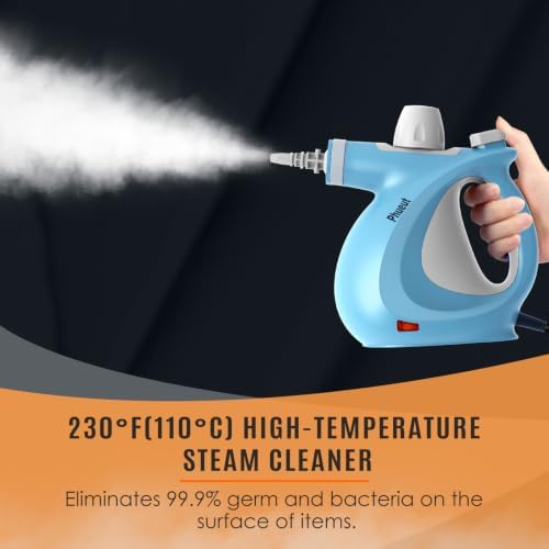 Phueut Pressurized Handheld Multi-Surface Natural Steam Cleaner with 12 pcs Accessories, Multi-Purpose Steamer for Home Use, Steamer for Cleaning Floor, Upholstery, Grout and Car (Blue)