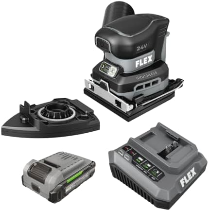 FLEX 24V 1/4 Sheet Sander With Interchangable Detail Sanding Pad and 2.0Ah Lithium Batteries & 75W Charger- FX3591-1M