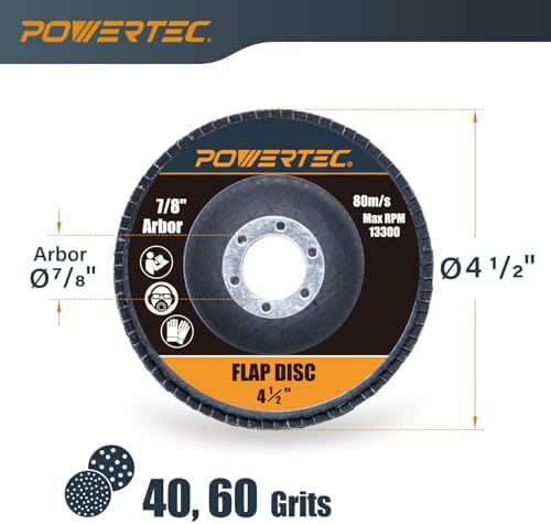 POWERTEC 11104 4-1/2" Zirconia Flap Discs - 20-Pack Assorted Grits (40/60) for Angle Grinder, Compatible with DeWalt DCG413B, DWE402, DCG405B, DWE4011 - Ideal for Sanding and Grinding Metal