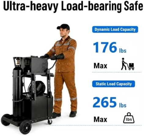 Welding Cart, 2-Tier Heavy Duty Welder Cart with 265LBS Load Capacity, Lockable Anti-Theft Cabinet, Dual Cylinder Slots & Safety Chains, 360° Swivel Wheels for TIG/ARC/Plasma Cutters