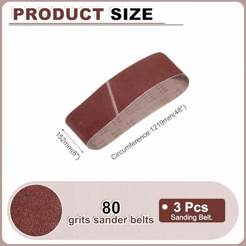 HARFINGTON 6 x 48 Inch Sanding Belts, 3 Pcs 80 Grits Aluminum Oxide
