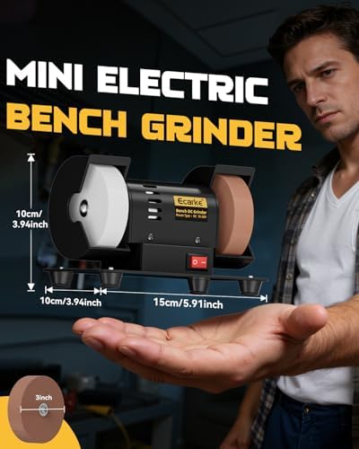 Ecarke 3" Mini Bench Grinder Compatible with Dewalt 20V (Tool Only) Bench Grinder 2000-10000 RPM Variable Speed with AC Adapter, Dual Grinding Wheels for Sharpen Knives, Drills, Steel, Rust Removal