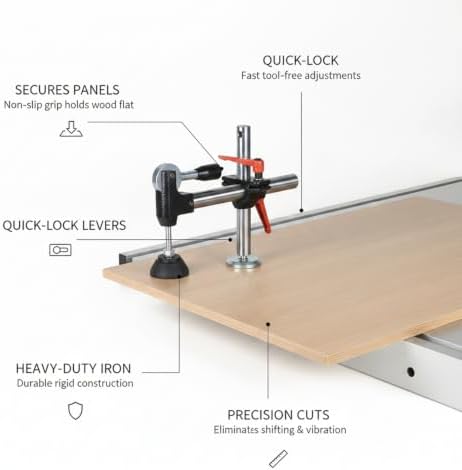 Iron Panel Saw Hold-Down Clamp for Woodworking, Horizontal Workholding Device for Large Sheets and Straight Cuts, Black Finish