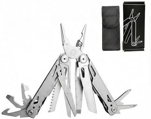 Multitool, 28-in-1 Stainless Steel Multi-Tool with Pocket Knife, Self-locking Pliers, Bottle Opener Professional Multi Tool for Outdoor, Survival, Camping, Hiking, Hunting - Silver