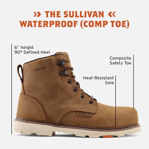 BRUNT Sullivan (Comp Toe) - 6" Waterproof Composite Toe Work Boot - EH Rated - Slip + Oil Resistant - Heat-Resistant Sole - 90-Degree Heel - Adjustable