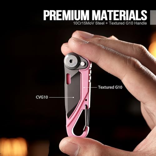 TACRAY Vinto 5-in-1 Keychain Multitool Mini Pocket Knife, 1.5" Blade, Pink