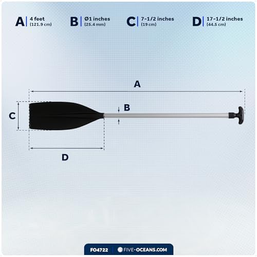 Five Oceans 4-Feet Canoe Paddle - Boat Paddle, T-Handle Oar Paddle for Canoe, Kayak and Small Boats - Corrosion-Resistant Floating Boat Paddles Marine-Grade Aluminum & Heavy-Duty Plastic | Aluminum Shaft & High Impact Plastic Blade