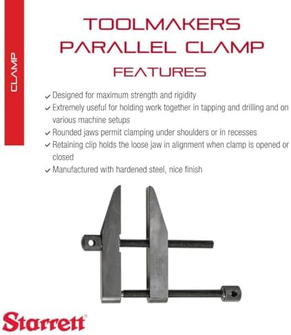 Starrett Toolmakers Parallel Clamp - Ideal for Holding Work in Tapping and Drilling - 3-1/2" Capacity, 2-1/4" Throat Depth, Hardened Steel, Nice Finish - 161E