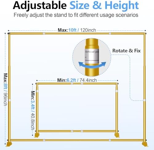 10x8FT Banner Stand, Heavy Duty Step and Repeat Stand, Gold