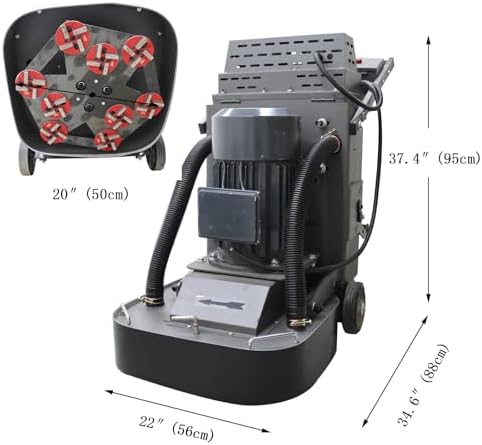 Concrete Floor Grinder Machine Cement Ground Grinder with 9 Grinding Disc 40L Vacuum Dust Collector Expoxy Floor Grinding Polishing Machine 220V 7.5kw Two Fans