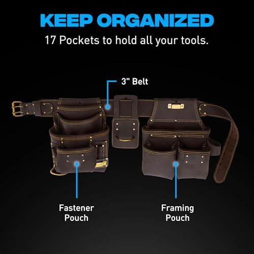 OX Carpenter Tool Belt + Pouches - Leather Tool Belts For Men - Size XL