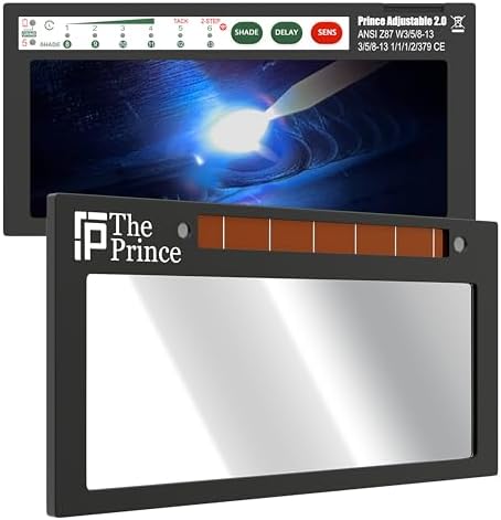 The Prince Adjustable 2.0 | Adjustable Shade 8-13 Silver Auto Darkening Welding Lens With Grind Mode | 5A TIG Rating | 2" X 4.25" X 0.2" | Silver Welding Lens - Blue Puddle | Royal Series 2.0