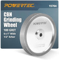 POWERTEC CBN Grinding Wheel 6 Inch 180 Grit, 1" Wide, 1/2" Arbor – Bench Grinder Sharpening Wheel for HSS Tools, Lathe Chisels, and Woodturning Tools (15704)
