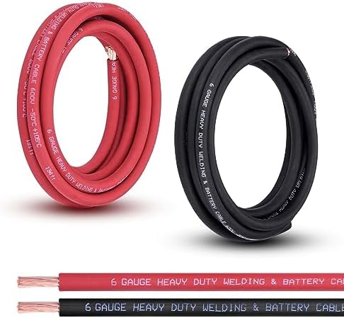 6 Gauge Battery Cable, 10FT Red + 10FT Black 6 AWG Pure Copper Wire Welding Cable, for Automotive, Battery, Solar and Generator, Standard USA OFC Wire