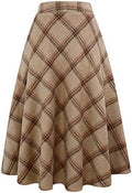 IDEALSANXUN Womens Plaid Wool Skirts Elastic Waist A-Line Pleated Tartan Long Skirts