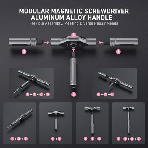 42 in 1 Magnetic Ratcheting Screwdriver Set, T Handle Allen Wrench Set | S2 Steel Bits for PC, Camera, Smartphone, Furniture, Bike, Ideal for Electronics & Home Repairs, Gift for man DIY Lover