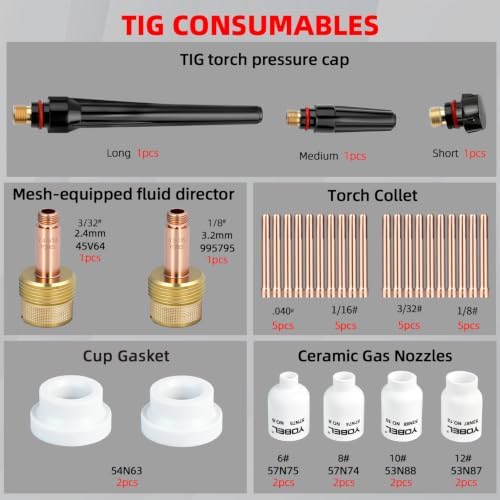 YOBEL 35PCS Jumbo TIG Cup Kit, Large Bore Gas Lens for WP-17/18/26 Torch