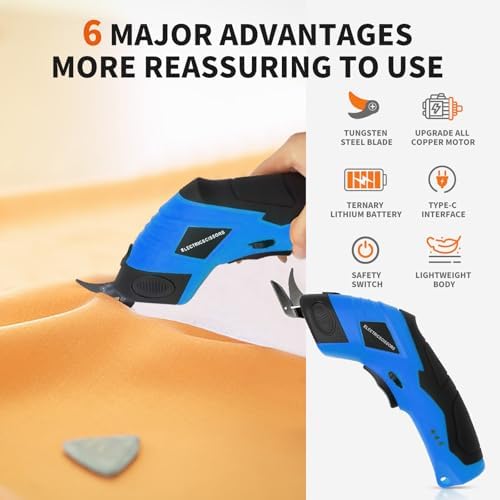 Super Scissors, Cardboard Cutter，Electric Box Cutter,Ultimate Cutting Tool for Home& Craft,Cordless Electric Scissors 2 Blades Included，Cutting Fabric, Cardboard & Plastic(blue)