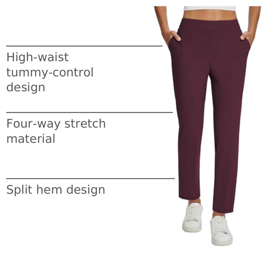 baleaf Womens Business Casual Pants Stretch Travel Pants On Airport with Zipper Pockets Dressy Slacks Golf Work Pull on