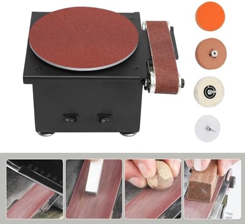 Mini Belt Disc Sander 6-Inch Sanding Disc and 1.2 x 15-Inch Sanding Belts for Wood Metal Stone Grinding, Small Spindle Sander Machine for Curve Grinding
