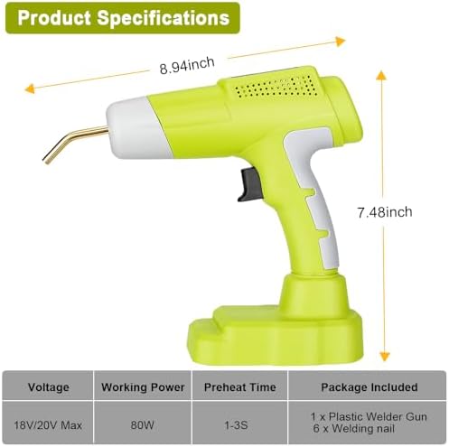 Choerinton Plastic Welder Compatible with Ryobi 18V Battery, with 600PCS Staples, Pure Copper Transformer, Rapid Heating, Plastic Welding Kit for Car Bumper, Dashboard & Repair(No Battery)