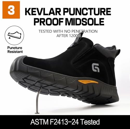 GLANOUDUN Steel Toe Shoes for Men Welding Work - Slip-On, Mid-Top Coverage