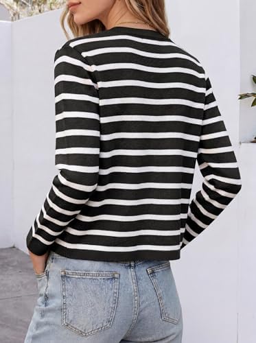 ANRABESS Women's Button Down Cropped Striped Cardigan Sweaters