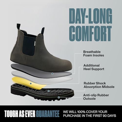 EVER BOOTS Men’s Waterproof Steel Toe Slip on Work Boots