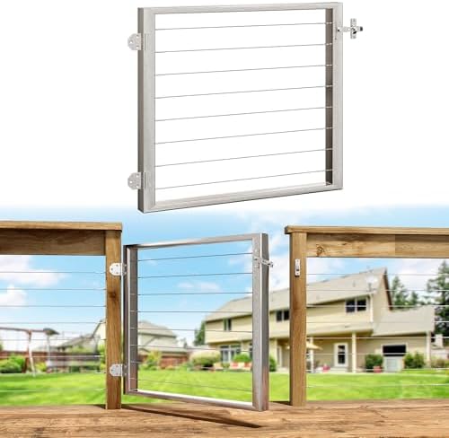 Outdoor Gate Integrated Welding Cable Railing Gate for Wood Metal Cable Railing System Stainless Steel Fence Gate (Right Hand in Swing, Slivery)