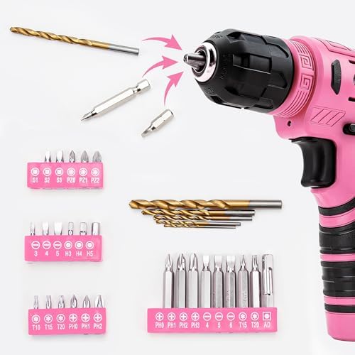 CARTMAN 150-Piece 8V Cordless Drill Hand Tool Set Pink Household Repair Kit