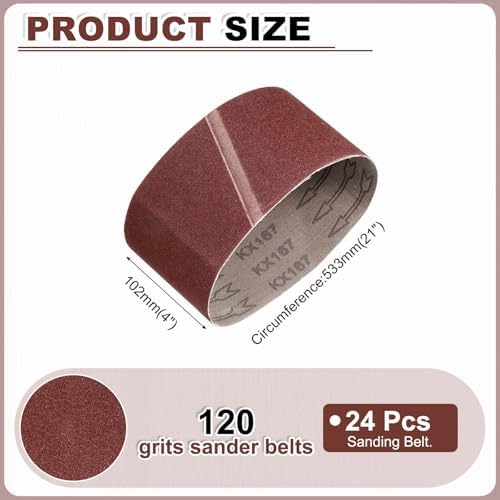 HARFINGTON 4 x 21 Inch Sanding Belts, 24 Pcs 120 Grits Aluminum Oxide Abrasive Belt Sander File Belt for Woodworking, Metal Polishing, Knife Sharpener