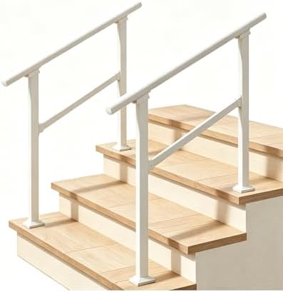 Hand Rails for Outdoor Steps，Stair Handrail & Indoor Stair Railing Kit，Railings for Outdoor Steps for Fence & Outdoor Steps (2, White-Straight, 3 Step)