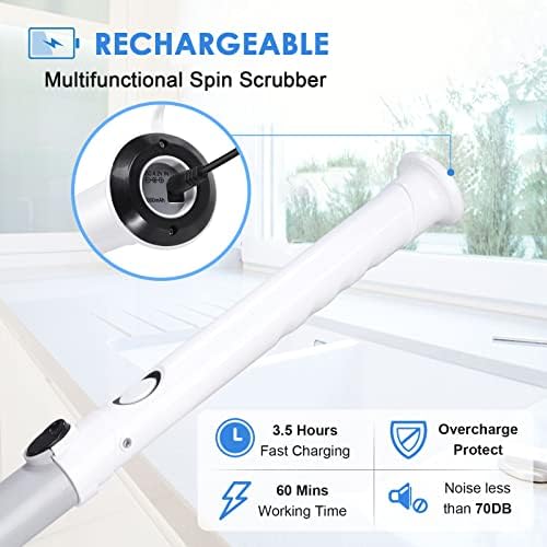 Electric Spin Scrubber Cordless Power Scrubber Cleaning Brush with Adjustable Detachable Long Handle & 4 Replaceable Brush Heads Household Cleaning Supplies for Bathroom Shower Floor