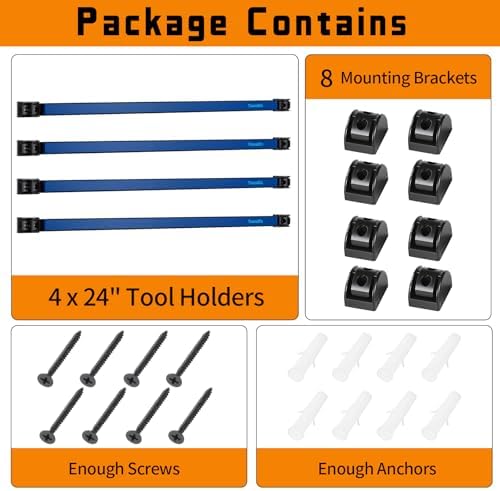 24" Magnetic Tool Holder Strip, 4 Pieces Blue Metal Tool Organizer Rack with Stainless Steel Surface, Magnet Bar for Garage Workshop, Easy To Install with Mounting Screws