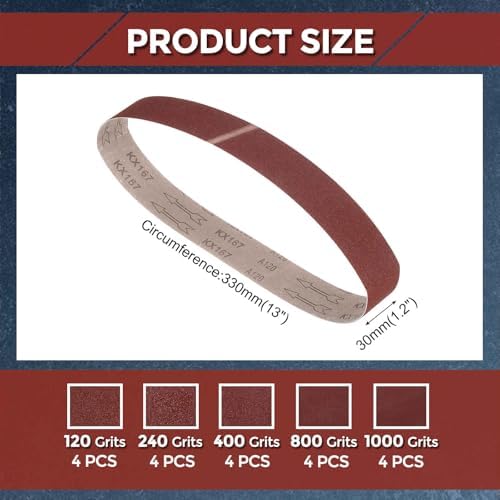 20 Pcs Sanding Belts, 1.2 x 13 Inch 120/240/400/800/1000 Grit