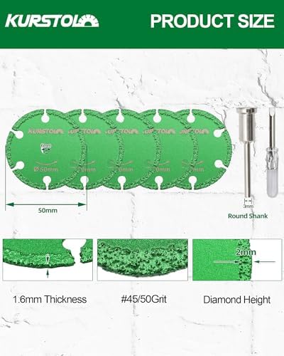 Diamond Rotary Tool Cut-Off Wheels - 5pcs 2 Inch(50mm) Metal Cutting disc for Rotary Tool Accessories with 1pc 1/8” Mandrel for Metal, Iron Pipe, Iron Sheet, Bolts, Screws