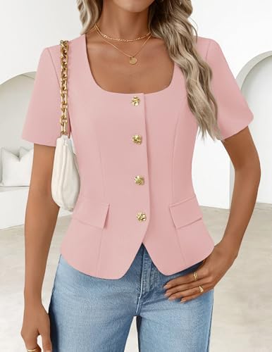 ZESICA Womens Summer Vest Top Short Sleeve Blouse Suit Blazer Work Outfits