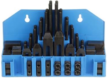 HHIP 3900-2112 58-Piece Clamping Kit – 7/16" T-Slot, 3/8-16 Studs, Forged Alloy Steel Step Blocks, T-Nuts, Flange Nuts & Clamps with Storage Rack, Heat-Treated Workholding Set for Milling Machines