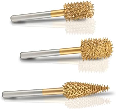 CAELUM Titanium Coated Rotary Burr Set 3Pcs, 1/8" Coarse, Wood Carving Bit