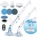 Electric Spin Scrubber, Cordless Shower Scrubber with LED Display & 6 Replacement Cleaning Head, Dual Speed Power Scrubber with Adjustable Extension Handle for Bathroom, Tub, Tile