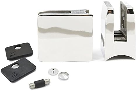 Stainless Steel 316 Square Flat Back Glass Clamp 55 x 55 mm for 3/8" - 1/2" Tempered Glass or Laminated Glass, Mirror Chrome Finish, GC-056M, 4 Pieces