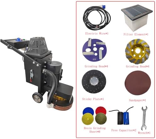 Floor Grinder Ground Polishing Machine Hand-Push Cement Ground Grinder Concrete 20L Dust-free Grinding Machine with 4-head Grinding Chassis, 220V 4KW
