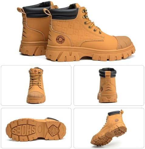 KELODON Waterproof Steel Toe Boots For Men 6 Inch Leather Steel Toe Shoes Non Slip Resistant Safety Work Boots Indestructible Lightweight Construction Boot