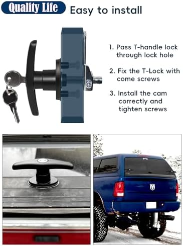 Truck Cap Camper Shell T-Handle Lock Latch Replacement Parts, Truck Bed Topper Door Locking Kit Accessories with Keys - Right Lock