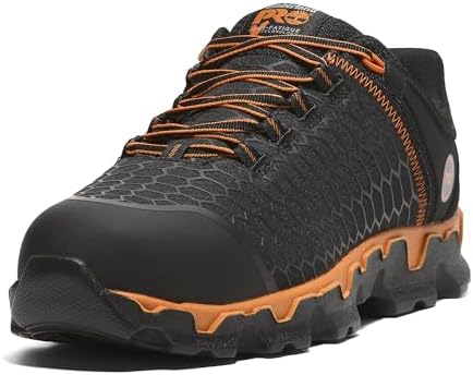 Timberland PRO Men's Powertrain Sport Alloy Safety Toe Industrial Athletic Work Shoe, Black/Orange-2024 New, 15