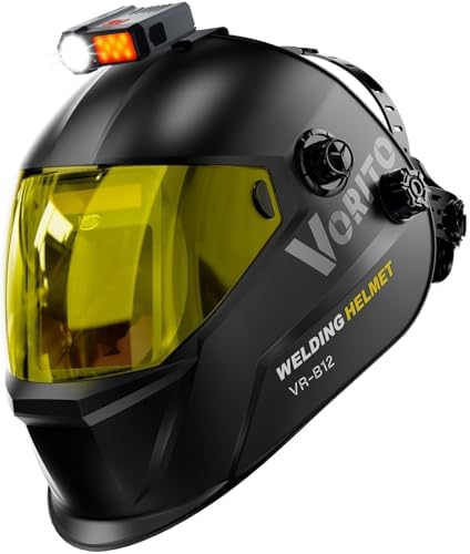 Large View True Color Auto Darkening Welding Helmet with LED Light - Solar Powered, 4 Arc Sensors, 1/1/1/1 Optical Clarity, Wide Shade 4/5-13 for TIG MIG ARC Grind