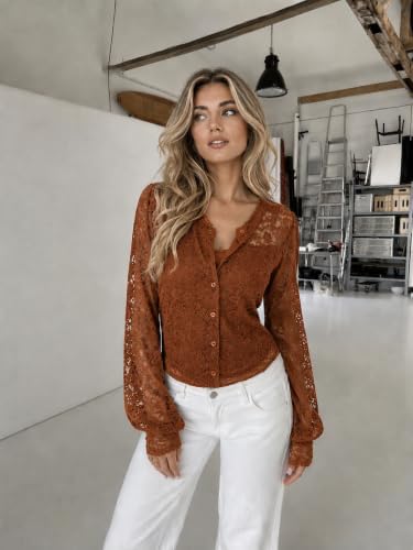 Zeagoo Long Sleeve Shirts for Women Lace Top Button Up Blouse Dressy Casual