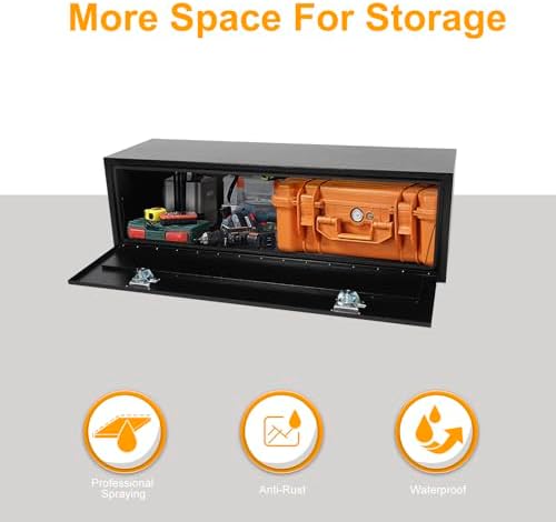 60 x 18 x 18 Inch Underbody Truck Tool Box Steel Storage ToolBox, Tool Chest Organizer w/Lock and Keys For Pickup,Truck Bed, RV, Trailer,Heavy Duty Waterproof Black box